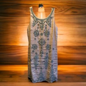 Chelsea & Violet Cream Beaded Embroidered Dress With Clear Crystal Stones